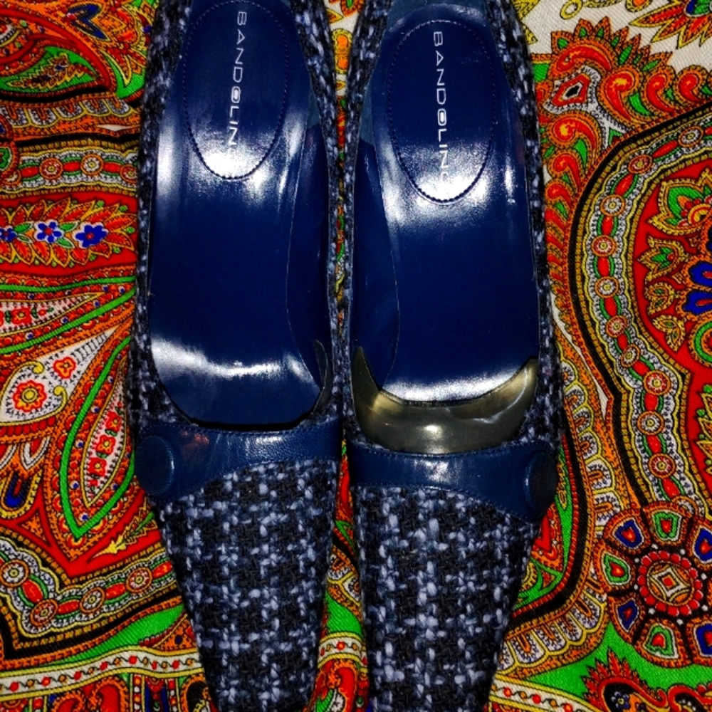 New Bandolino Gavin Women's Navy/White Tweed Heel Pumps Size 6.5